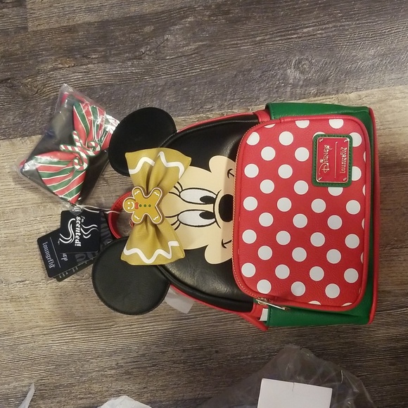 Loungefly 3 BOWS Scented NWT Hard Tag Backpack Minnie Mouse Christmas main image 7